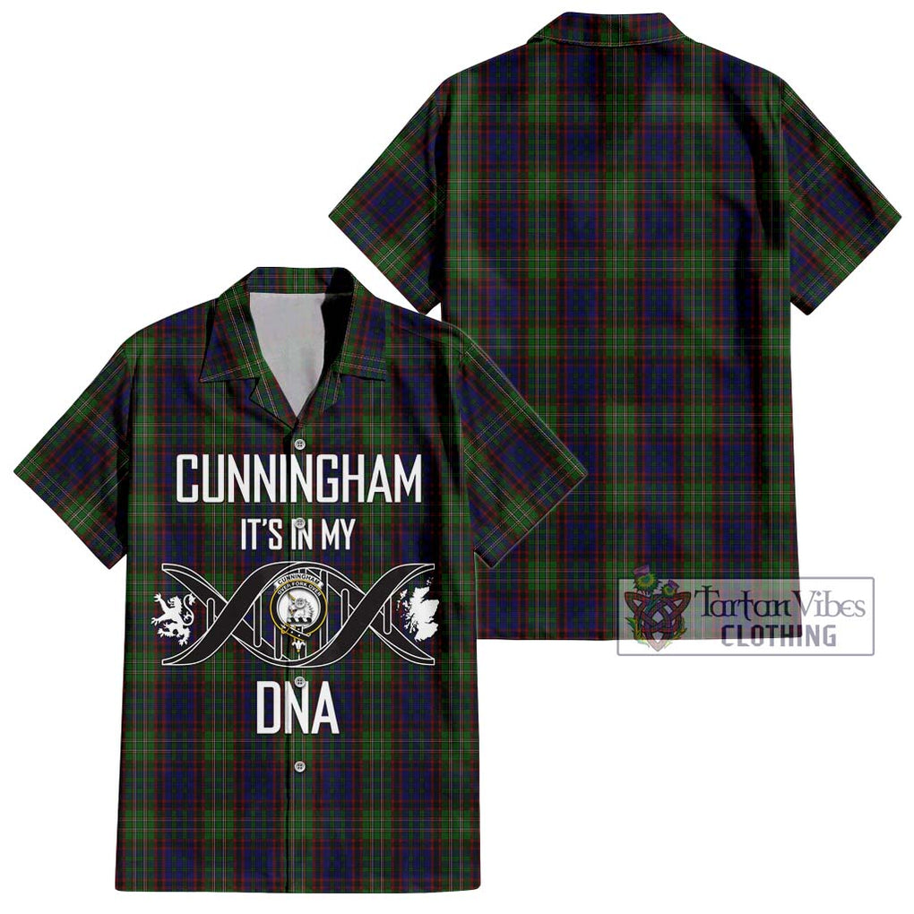 Cunningham Hunting Tartan Short Sleeve Button Shirt with Family Crest DNA In Me Style Kid - Tartanvibesclothing Shop