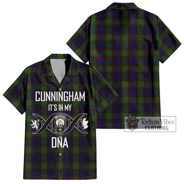 Cunningham Hunting Tartan Short Sleeve Button Shirt with Family Crest DNA In Me Style