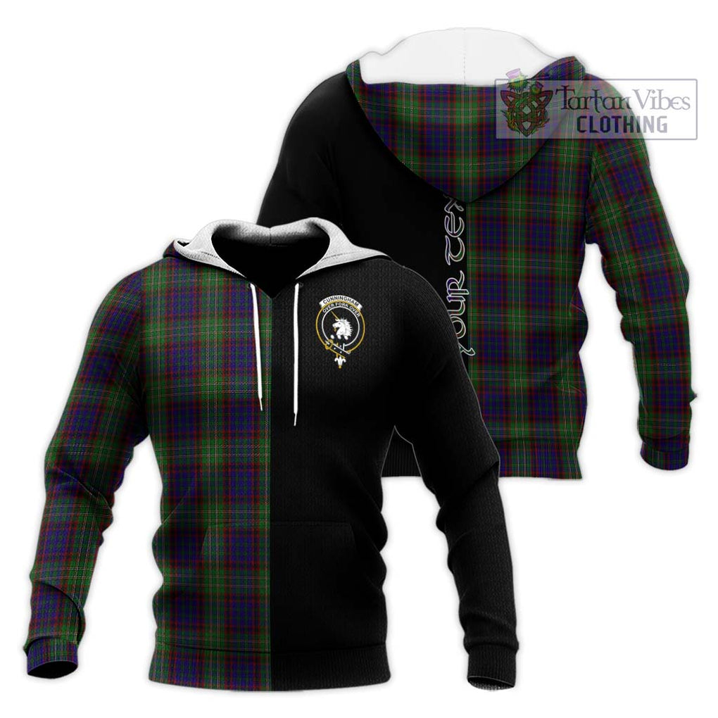 Cunningham Hunting Tartan Knitted Hoodie with Family Crest and Half Of Me Style Unisex Knitted Pullover Hoodie - Tartanvibesclothing Shop