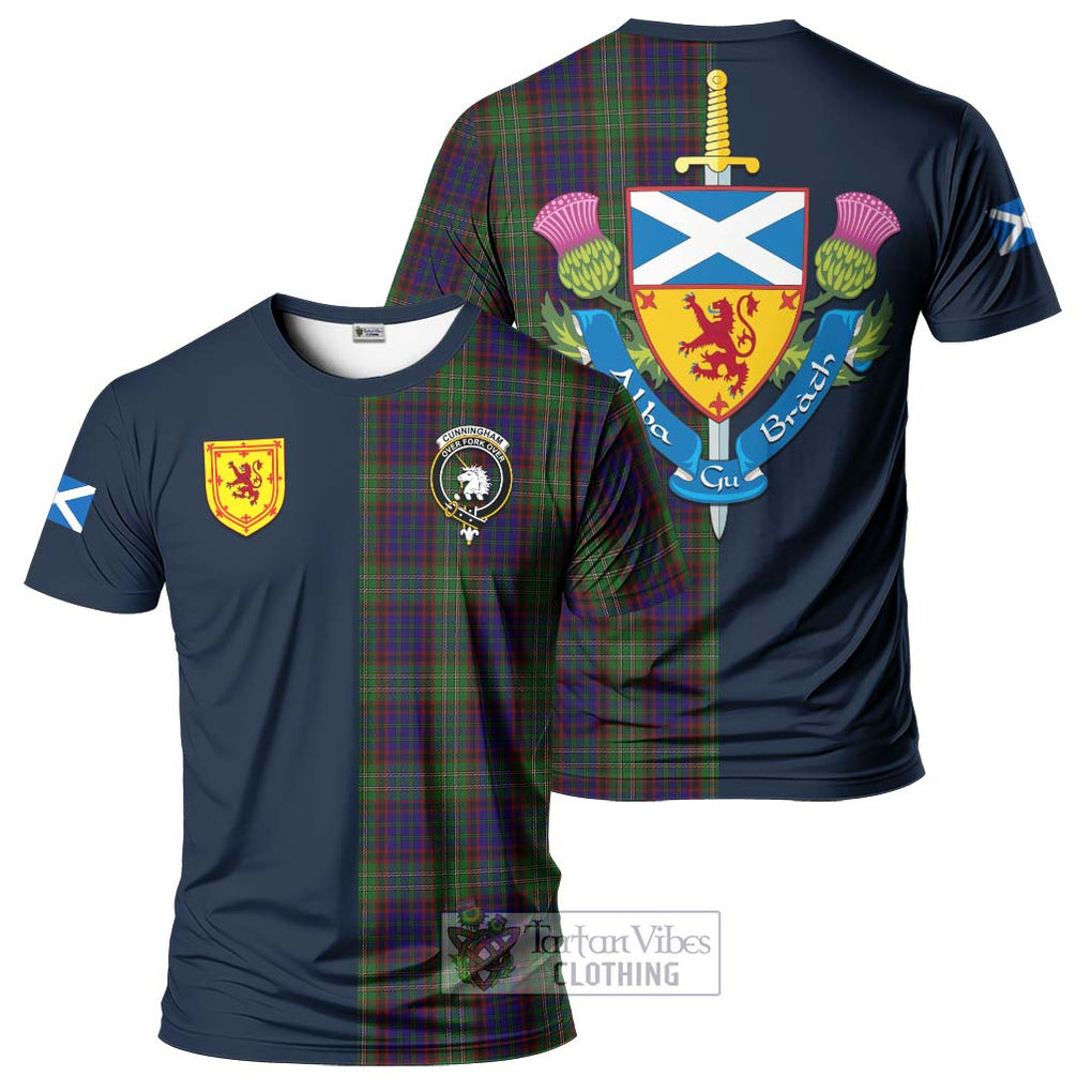 Tartan Vibes Clothing Cunningham Hunting Tartan T-Shirt Alba with Scottish Lion Royal Arm Half Style