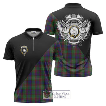 Cunningham Hunting Tartan Zipper Polo Shirt with Family Crest and Military Logo Style