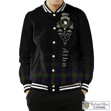 Cunningham Hunting Tartan Baseball Jacket Featuring Alba Gu Brath Family Crest Celtic Inspired