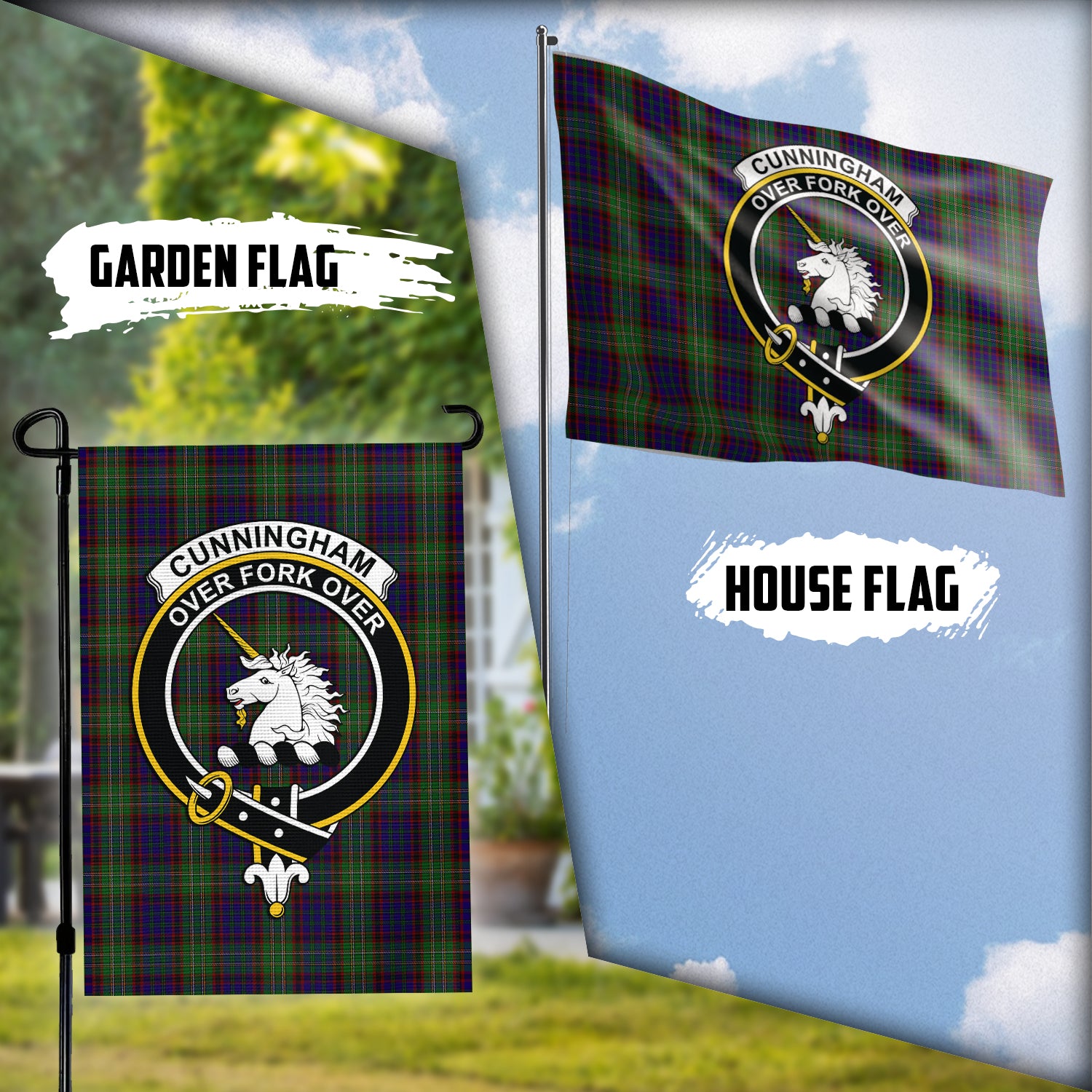 Cunningham Hunting Tartan Flag with Family Crest Garden Flag (Vertical) - Tartan Vibes Clothing