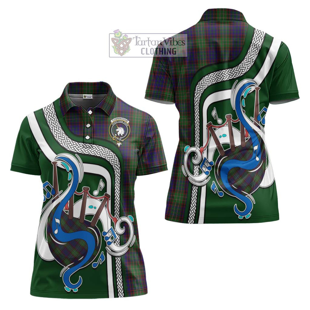 Cunningham Hunting Tartan Women's Polo Shirt with Epic Bagpipe Style Women - Tartanvibesclothing Shop