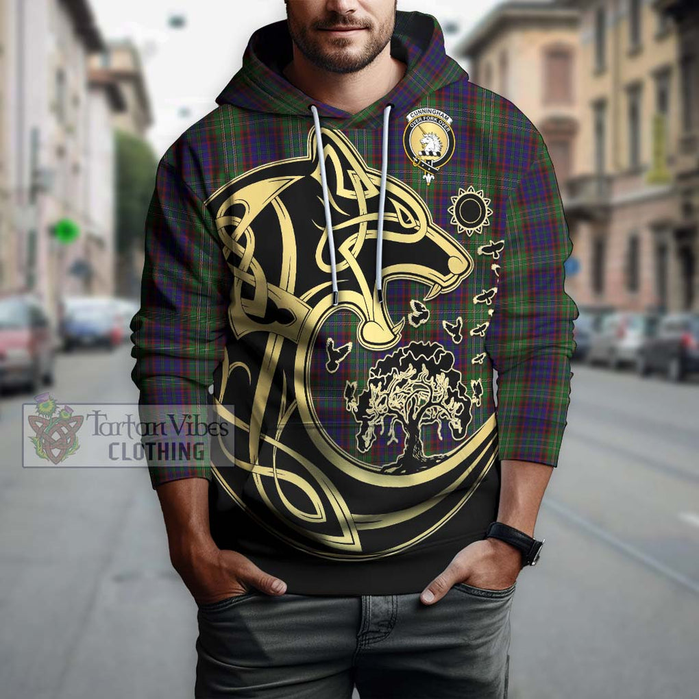 Cunningham Hunting Tartan Hoodie with Family Crest Celtic Wolf Style Zip Hoodie - Tartan Vibes Clothing