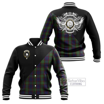 Cunningham Hunting Tartan Baseball Jacket with Family Crest and Military Logo Style