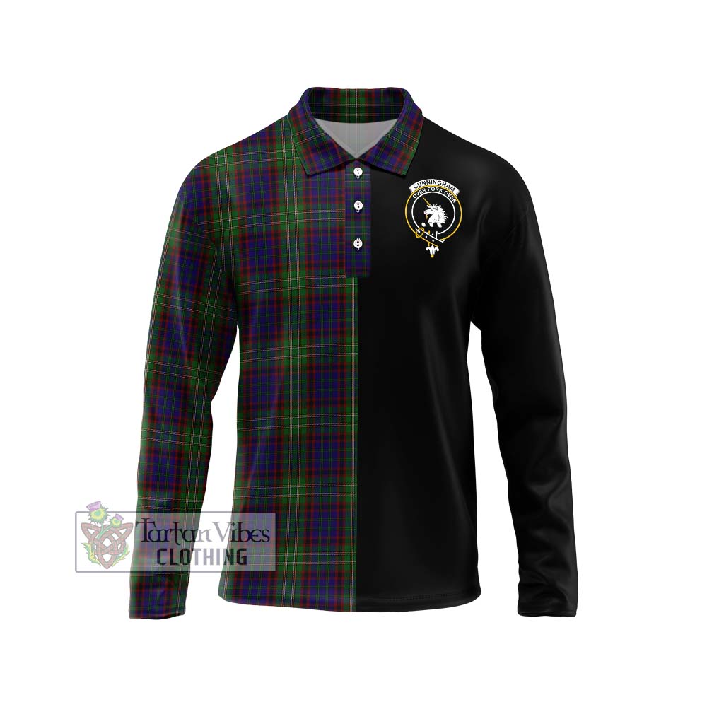 Cunningham Hunting Tartan Long Sleeve Polo Shirt with Family Crest and Half Of Me Style Unisex - Tartanvibesclothing Shop