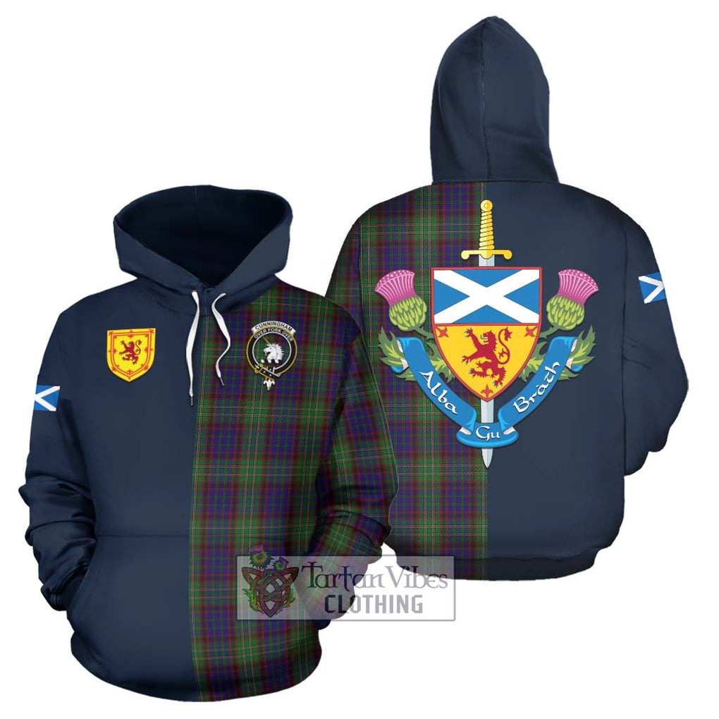 Tartan Vibes Clothing Cunningham Hunting Tartan Hoodie with Scottish Lion Royal Arm Half Style