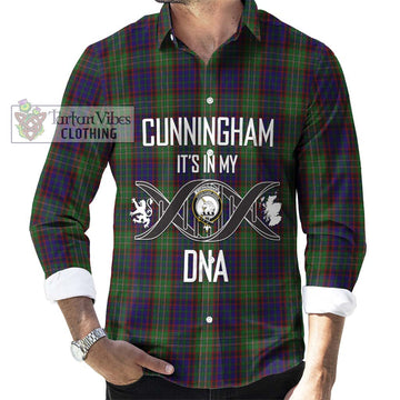 Cunningham Hunting Tartan Long Sleeve Button Shirt with Family Crest DNA In Me Style