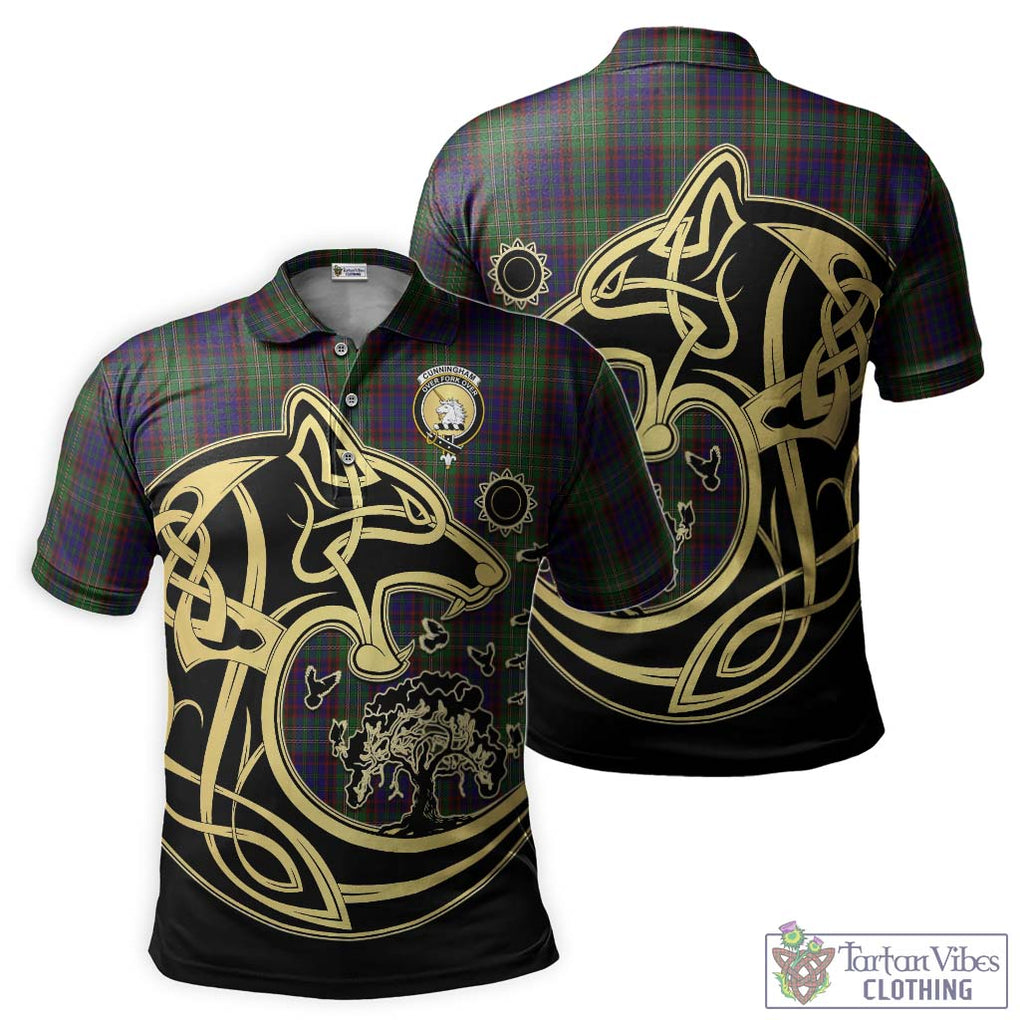 Cunningham Hunting Tartan Polo Shirt with Family Crest Celtic Wolf Style Kid - Tartanvibesclothing Shop