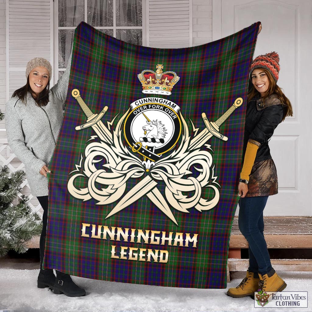 Tartan Vibes Clothing Cunningham Hunting Tartan Blanket with Clan Crest and the Golden Sword of Courageous Legacy