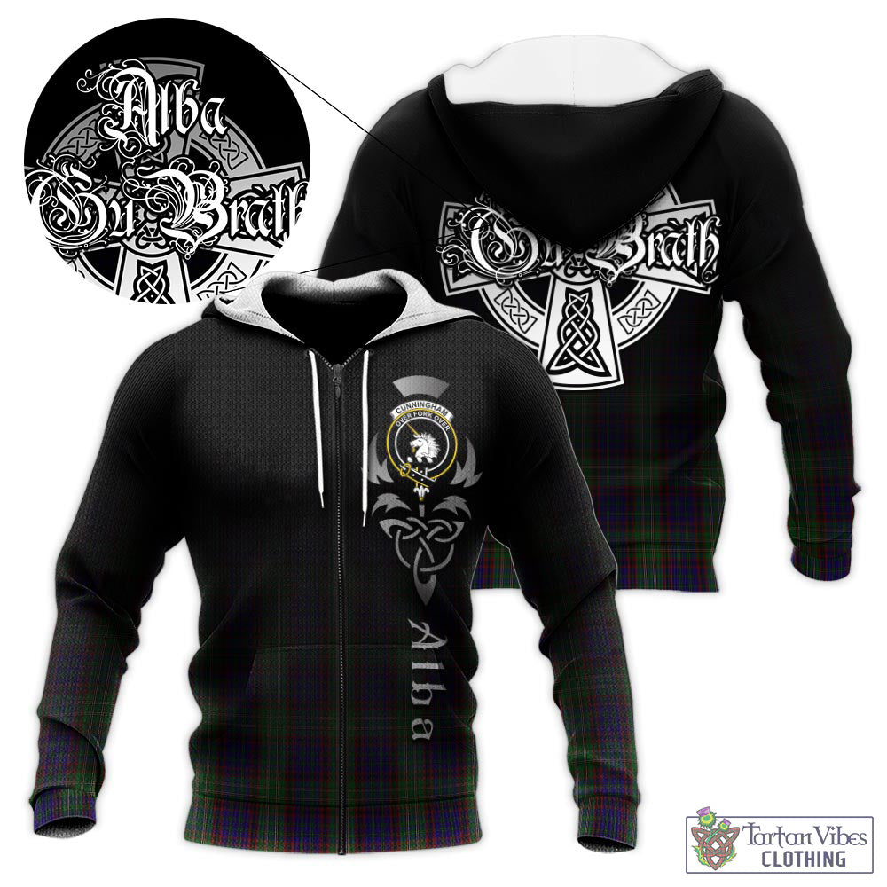 Tartan Vibes Clothing Cunningham Hunting Tartan Knitted Hoodie Featuring Alba Gu Brath Family Crest Celtic Inspired