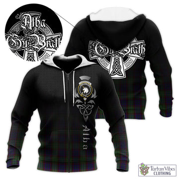 Cunningham Hunting Tartan Knitted Hoodie Featuring Alba Gu Brath Family Crest Celtic Inspired