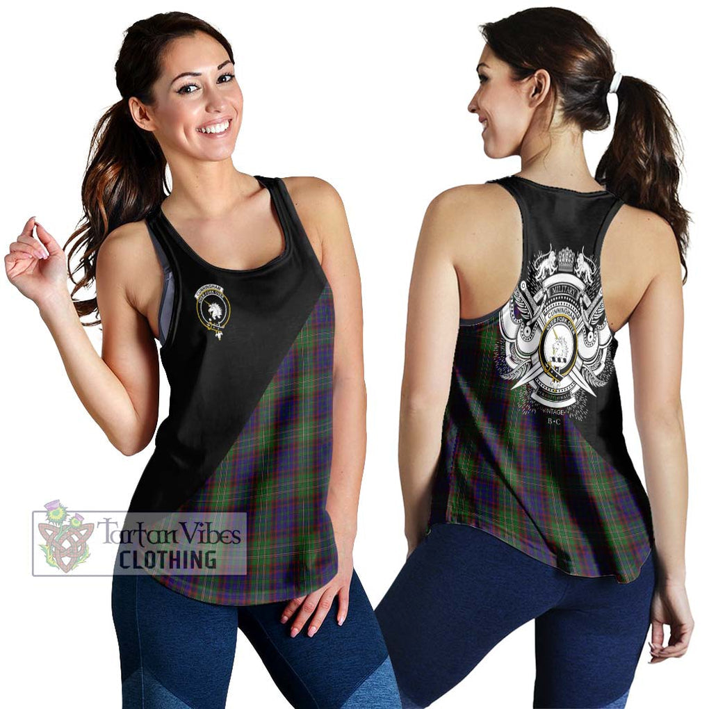 Cunningham Hunting Tartan Women's Racerback Tanks with Family Crest and Military Logo Style 4XL - Tartanvibesclothing Shop