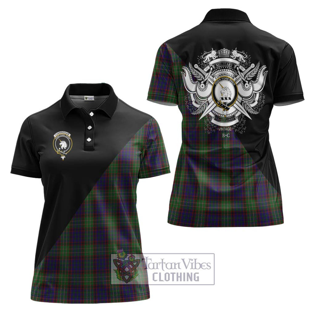 Cunningham Hunting Tartan Women's Polo Shirt with Family Crest and Military Logo Style Women - Tartanvibesclothing Shop