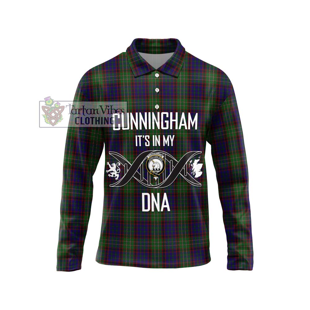 Cunningham Hunting Tartan Long Sleeve Polo Shirt with Family Crest DNA In Me Style Unisex - Tartanvibesclothing Shop