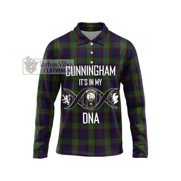 Cunningham Hunting Tartan Long Sleeve Polo Shirt with Family Crest DNA In Me Style