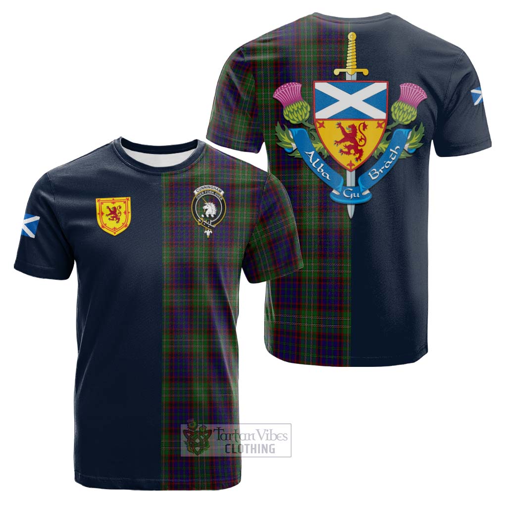 Tartan Vibes Clothing Cunningham Hunting Tartan Cotton T-shirt with Scottish Lion Royal Arm Half Style