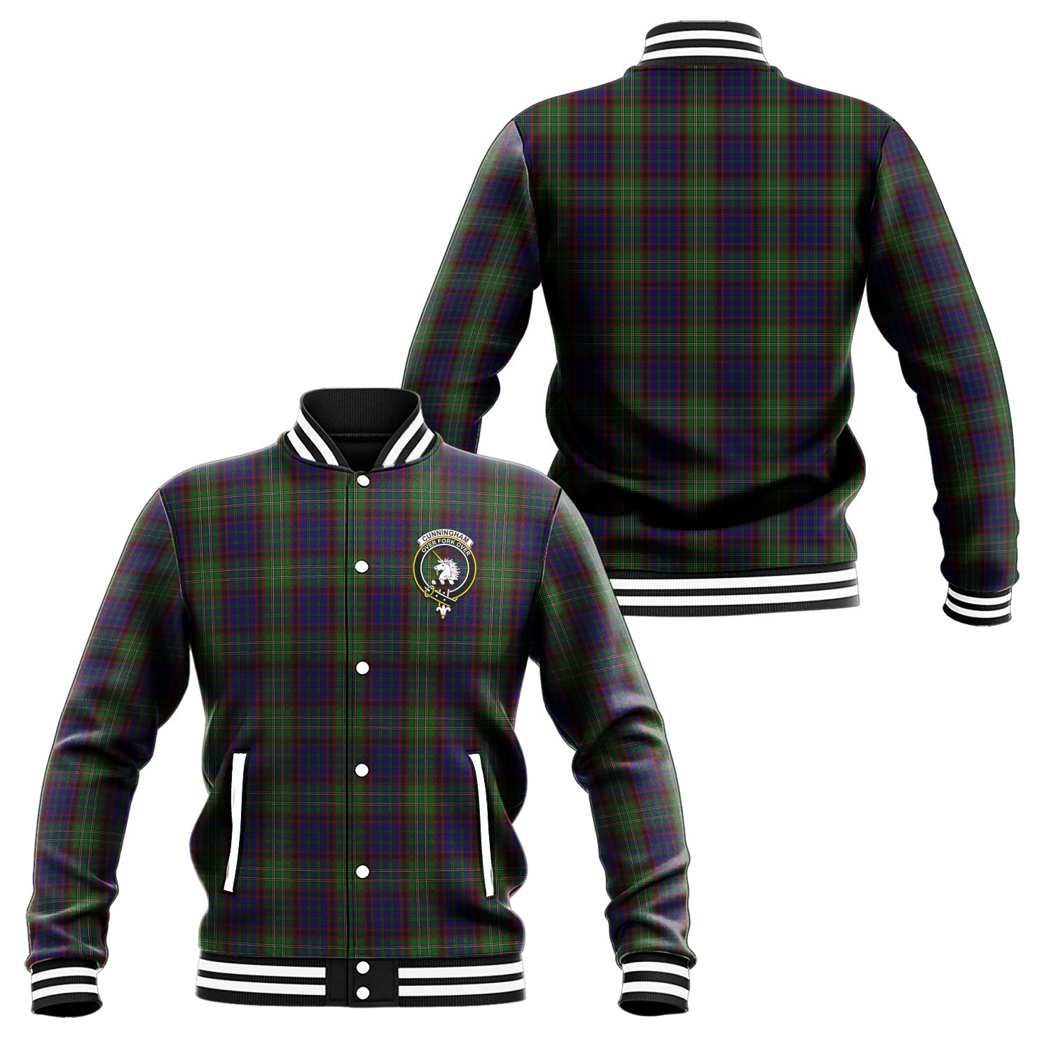 Cunningham Hunting Tartan Baseball Jacket with Family Crest Unisex - Tartan Vibes Clothing