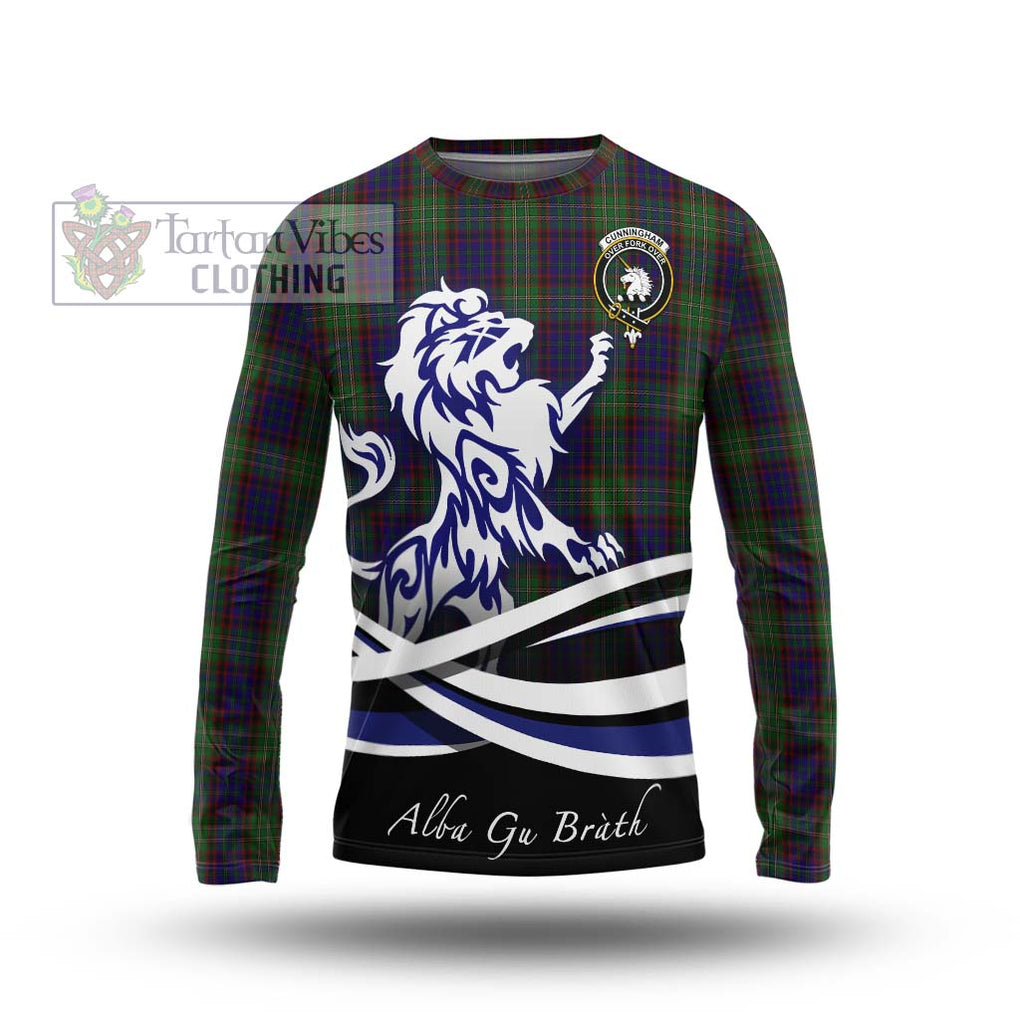 Cunningham Hunting Tartan Long Sleeve T-Shirt with Alba Gu Brath Regal Lion Emblem Unisex - Tartanvibesclothing Shop