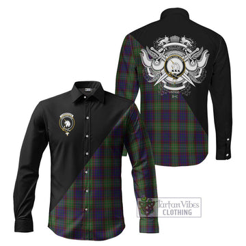 Cunningham Hunting Tartan Long Sleeve Button Shirt with Family Crest and Military Logo Style