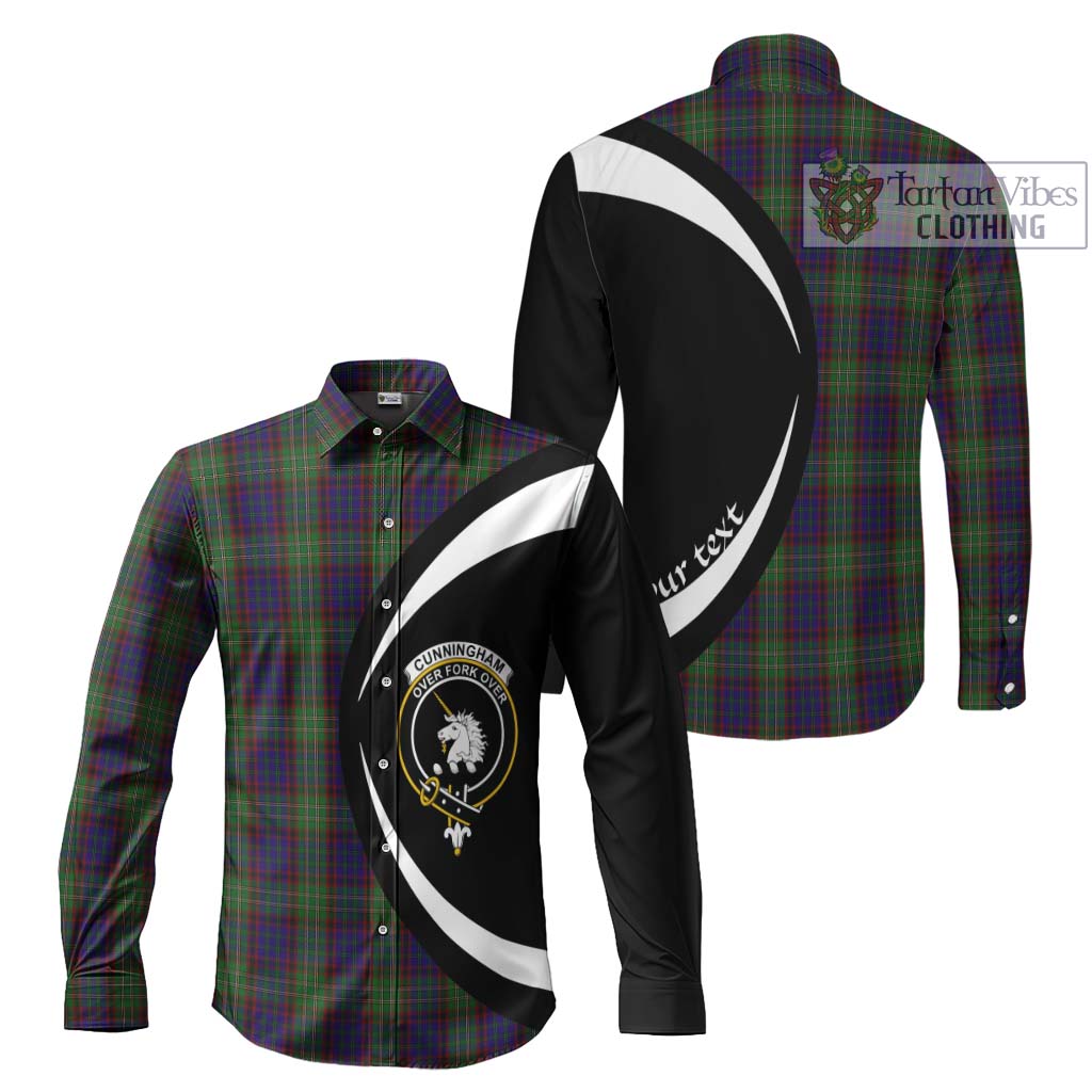 Cunningham Hunting Tartan Long Sleeve Button Up with Family Crest Circle Style Men's Shirt S - Tartan Vibes Clothing