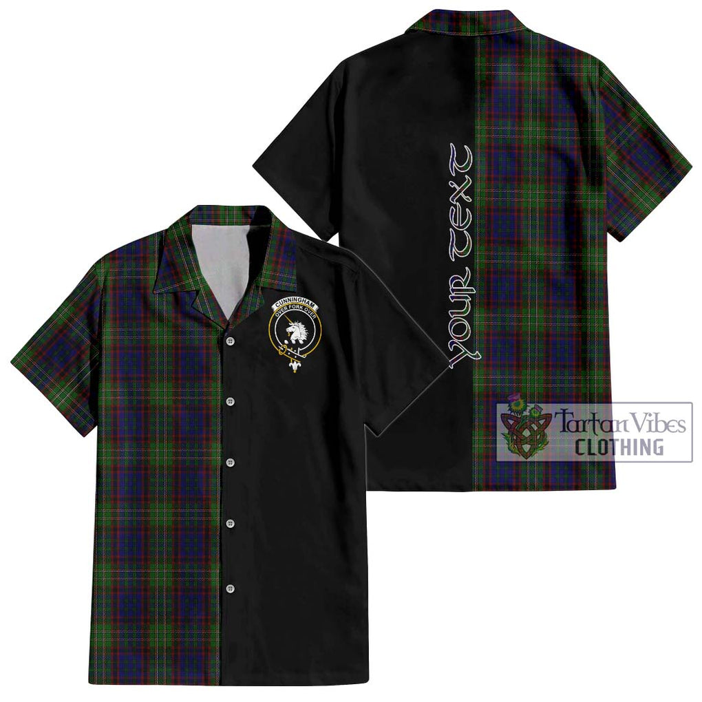 Cunningham Hunting Tartan Short Sleeve Button Shirt with Family Crest and Half Of Me Style Kid - Tartanvibesclothing Shop