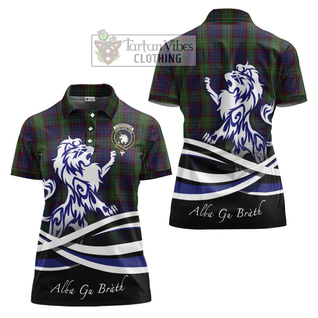 Cunningham Hunting Tartan Women's Polo Shirt with Alba Gu Brath Regal Lion Emblem Women - Tartanvibesclothing Shop