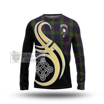 Cunningham Hunting Tartan Long Sleeve T-Shirt with Family Crest and Celtic Symbol Style