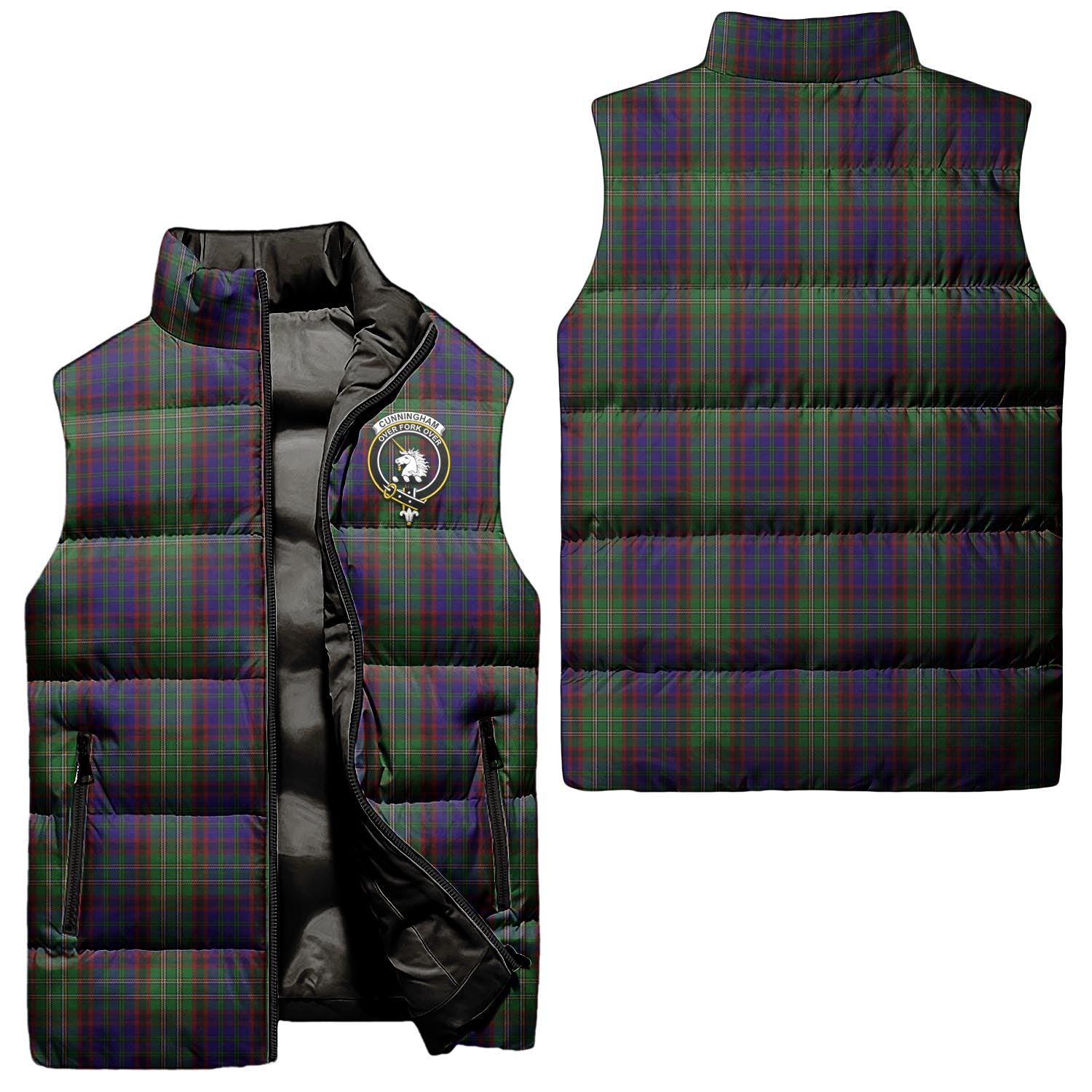 Cunningham Hunting Tartan Sleeveless Puffer Jacket with Family Crest Unisex - Tartanvibesclothing