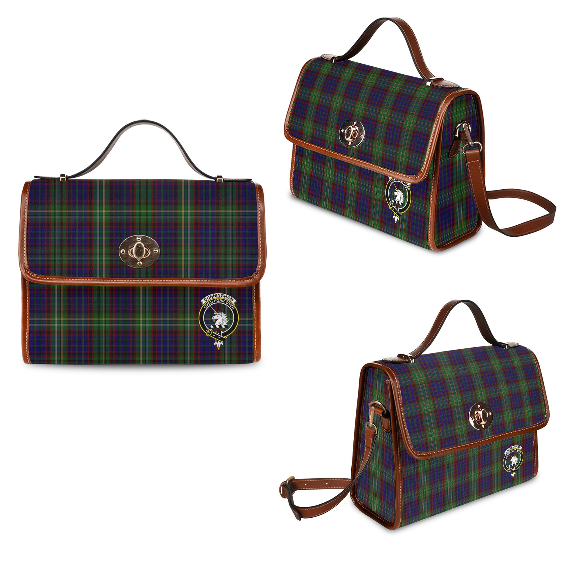 cunningham-hunting-tartan-leather-strap-waterproof-canvas-bag-with-family-crest