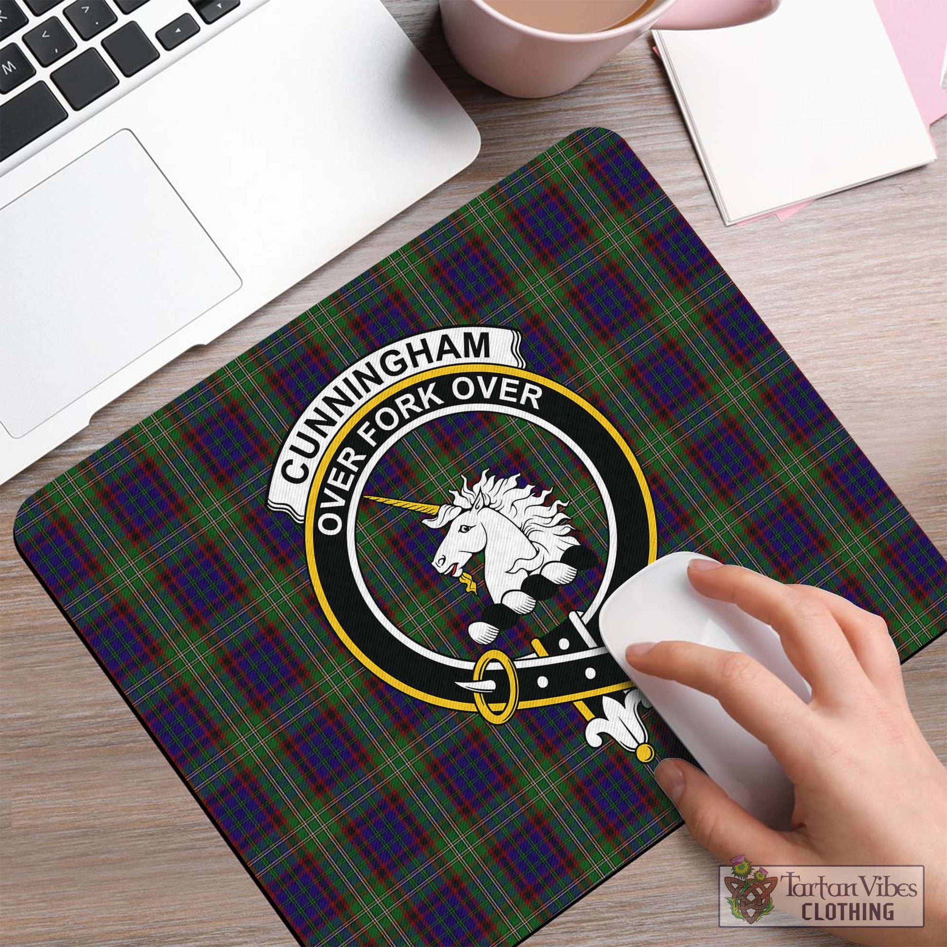 Tartan Vibes Clothing Cunningham Hunting Tartan Mouse Pad with Family Crest