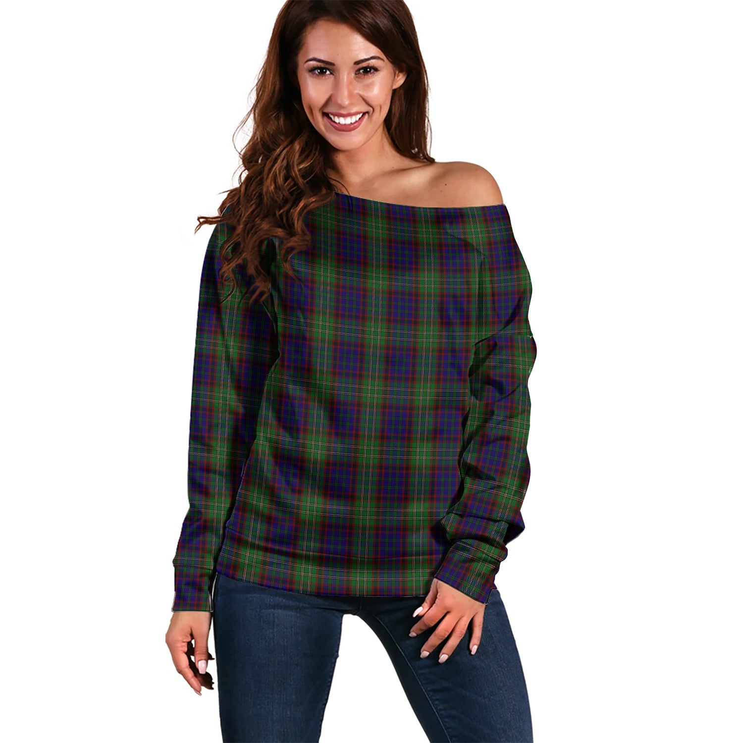 Cunningham Hunting Tartan Off Shoulder Women Sweater Women - Tartanvibesclothing