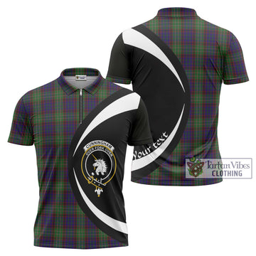 Cunningham Hunting Tartan Zipper Polo Shirt with Family Crest Circle Style