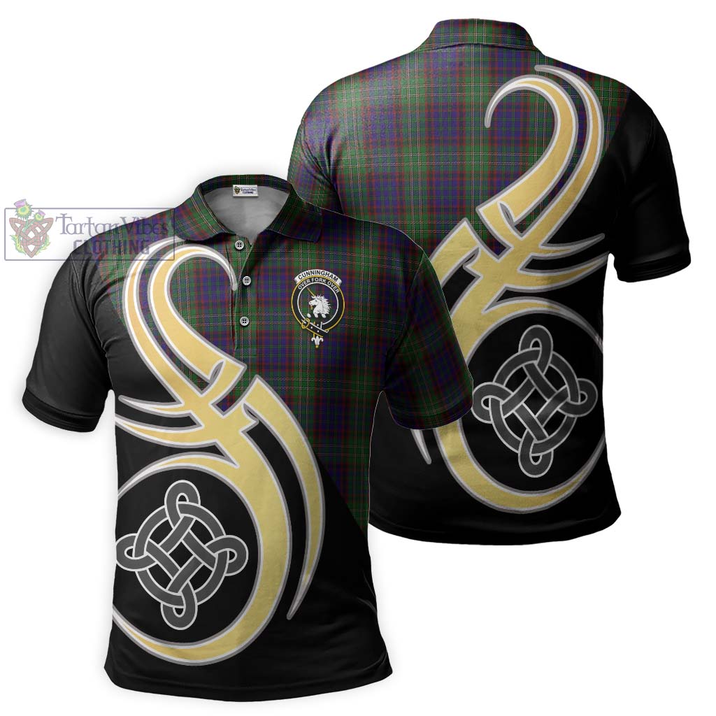 Tartan Vibes Clothing Cunningham Hunting Tartan Polo Shirt with Family Crest and Celtic Symbol Style