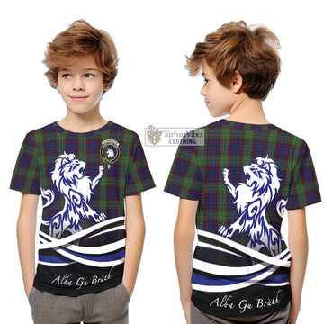 Cunningham Hunting Tartan Kid T-Shirt with Alba Gu Brath Regal Lion Emblem