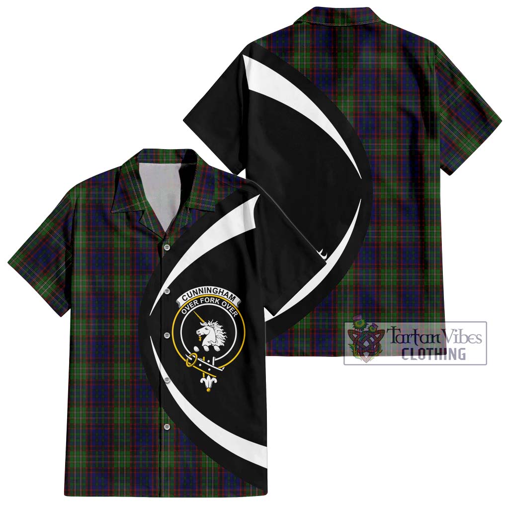 Cunningham Hunting Tartan Short Sleeve Button Up with Family Crest Circle Style Kid - Tartan Vibes Clothing