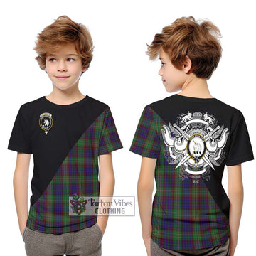 Cunningham Hunting Tartan Kid T-Shirt with Family Crest and Military Logo Style