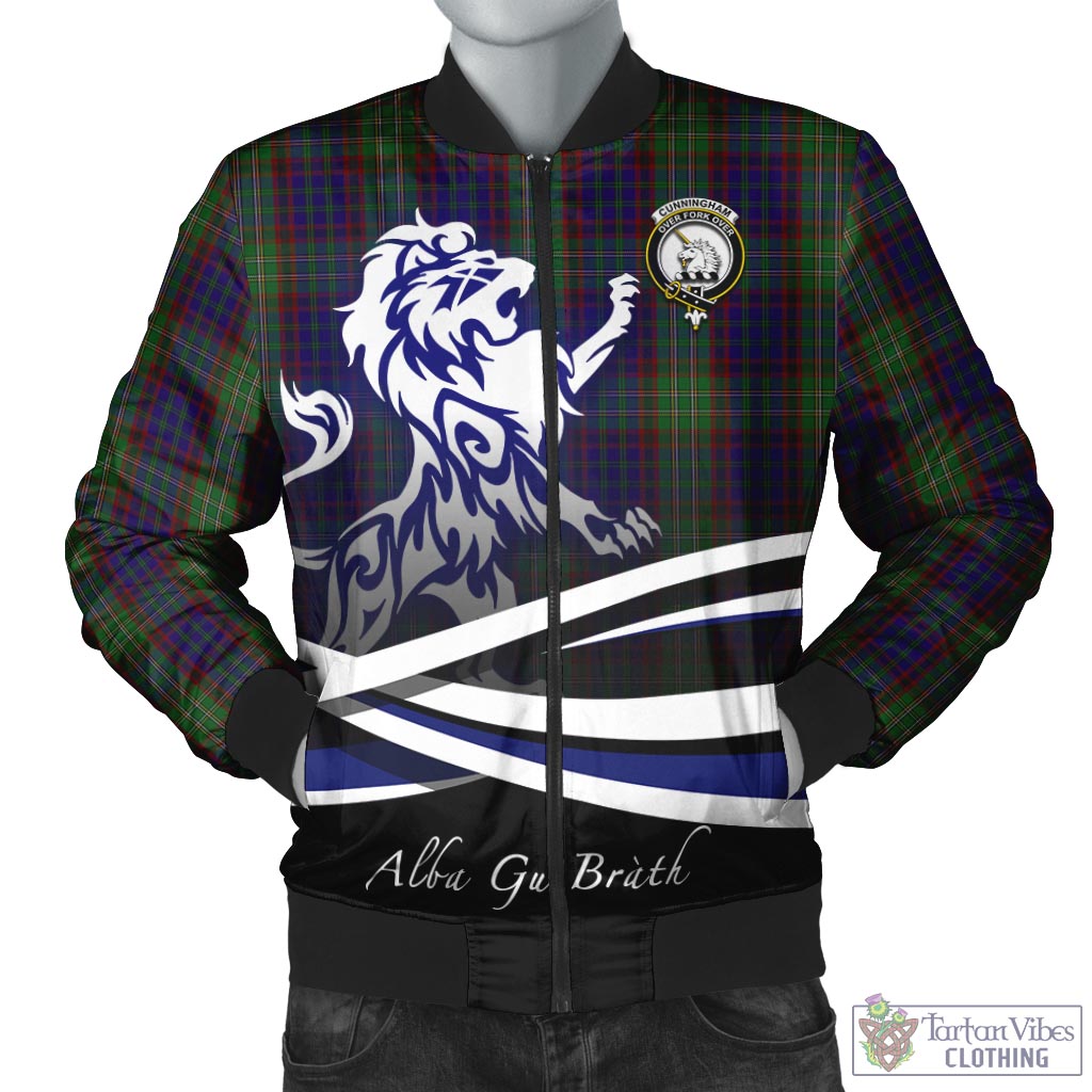 Tartan Vibes Clothing Cunningham Hunting Tartan Bomber Jacket with Alba Gu Brath Regal Lion Emblem