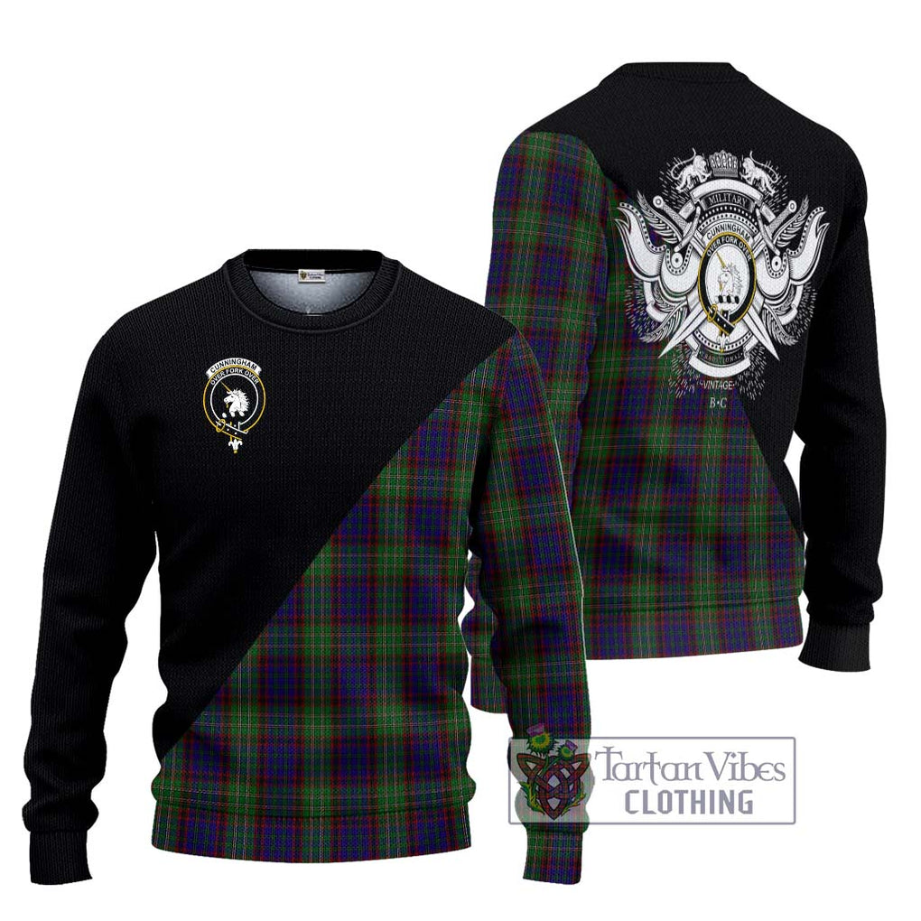 Cunningham Hunting Tartan Knitted Sweater with Family Crest and Military Logo Style Unisex - Tartanvibesclothing Shop