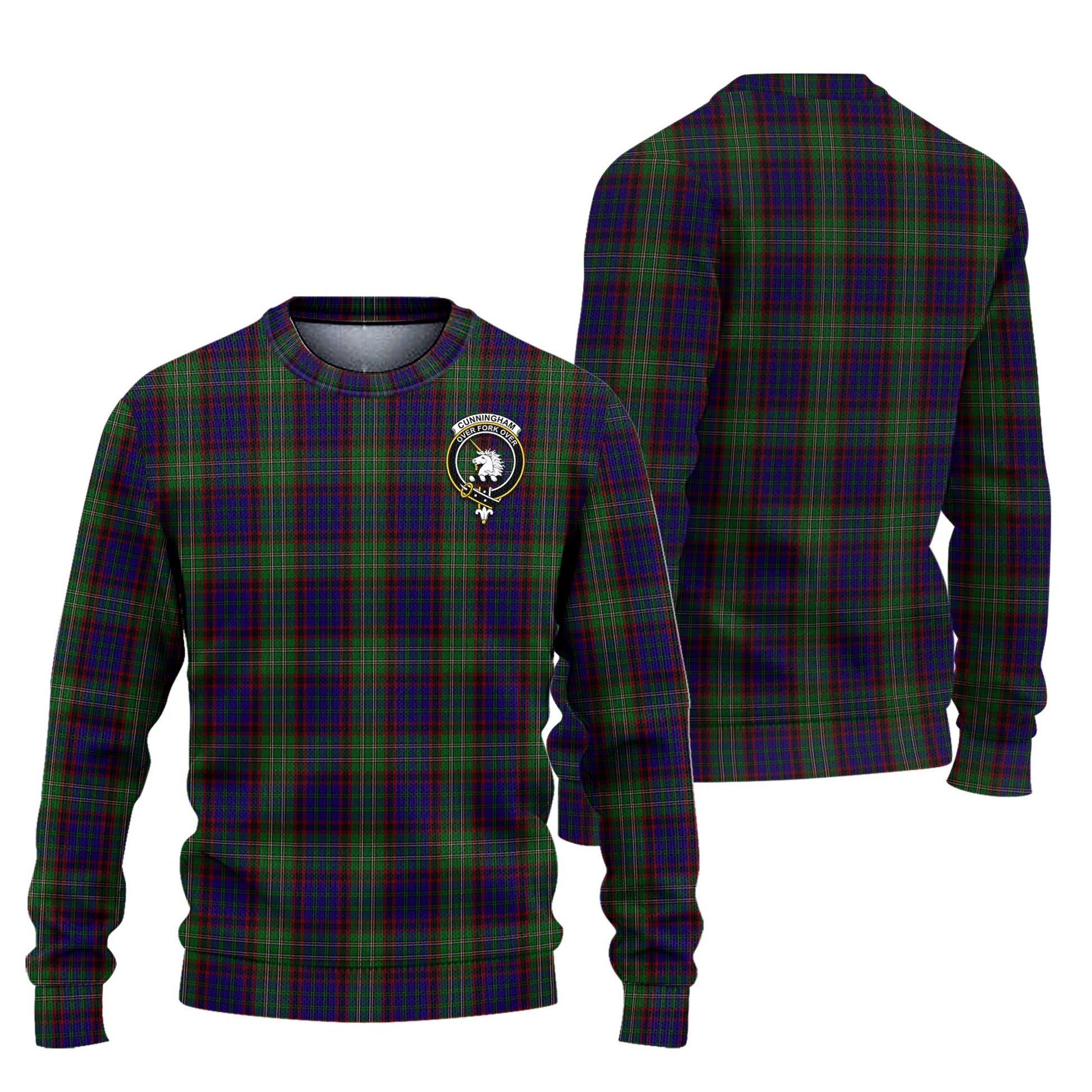 Cunningham Hunting Tartan Knitted Sweater with Family Crest Unisex - Tartanvibesclothing