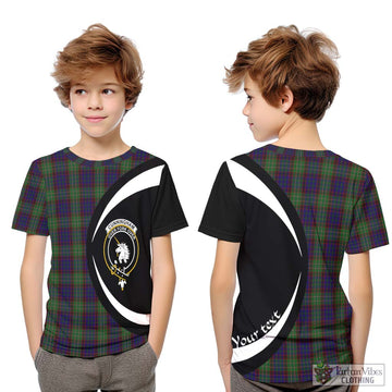 Cunningham Hunting Tartan Kid T-Shirt with Family Crest Circle Style