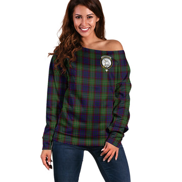 Cunningham Hunting Tartan Off Shoulder Women Sweater with Family Crest