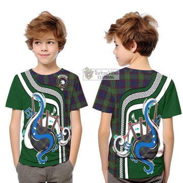 Cunningham Hunting Tartan Kid T-Shirt with Epic Bagpipe Style