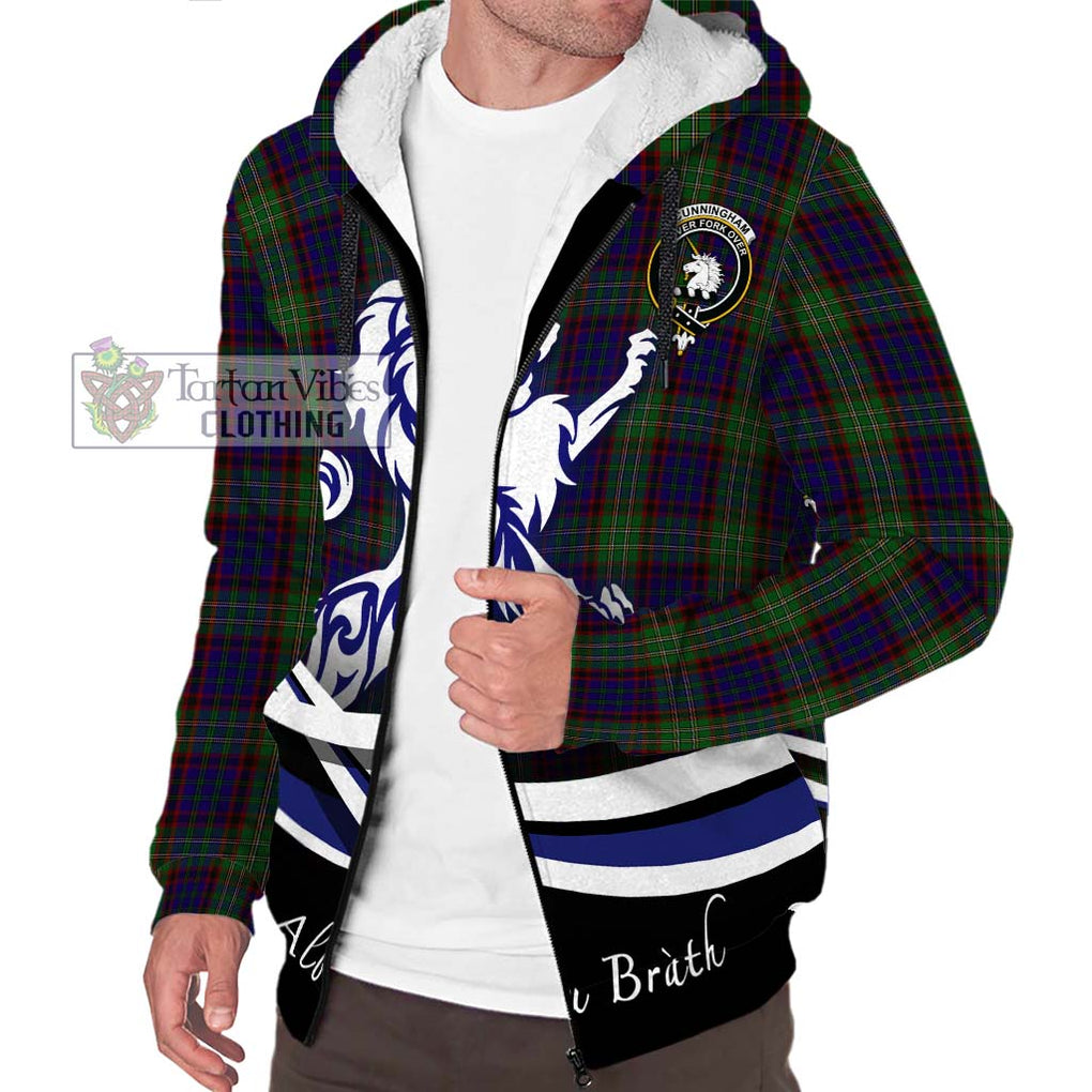 Cunningham Hunting Tartan Sherpa Hoodie with Alba Gu Brath Regal Lion Emblem Unisex S - Tartanvibesclothing Shop