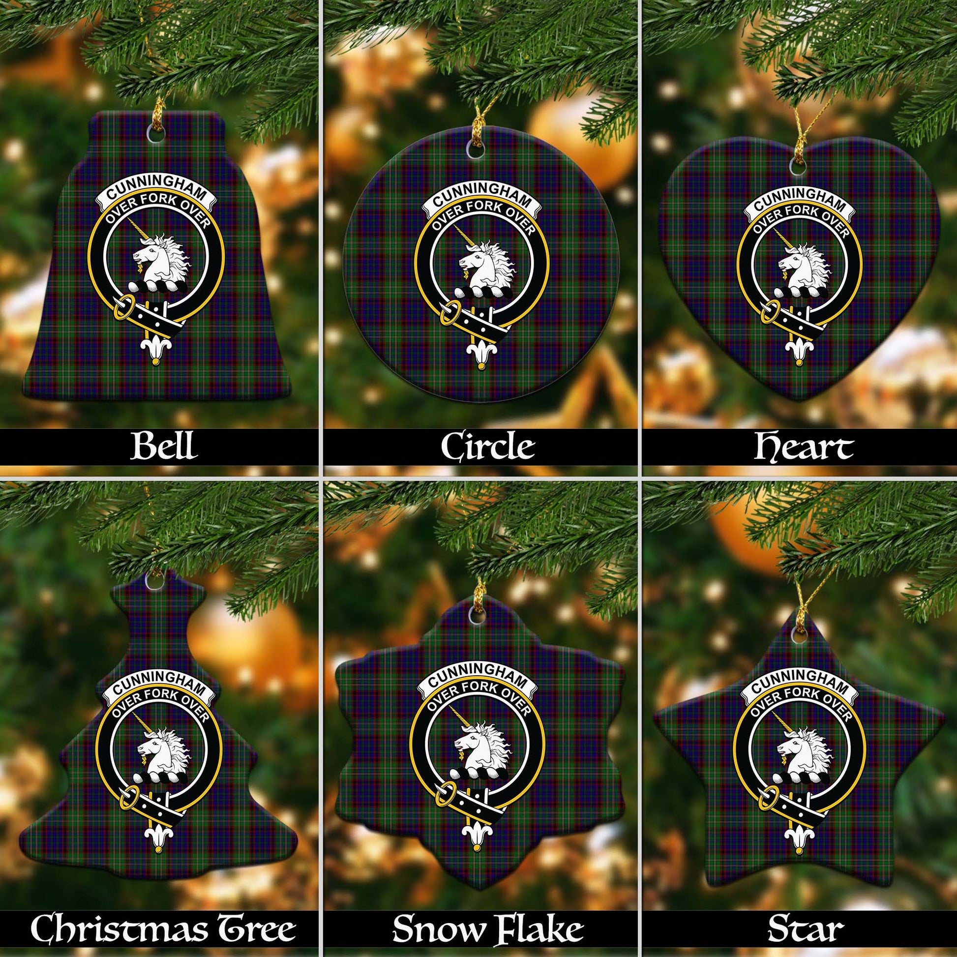 Cunningham Hunting Tartan Christmas Ornaments with Family Crest - Tartanvibesclothing