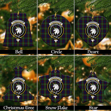 Cunningham Hunting Tartan Christmas Ceramic Ornaments with Family Crest