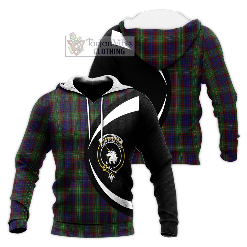 Cunningham Hunting Tartan Knitted Hoodie with Family Crest Circle Style Unisex Knitted Pullover Hoodie - Tartan Vibes Clothing