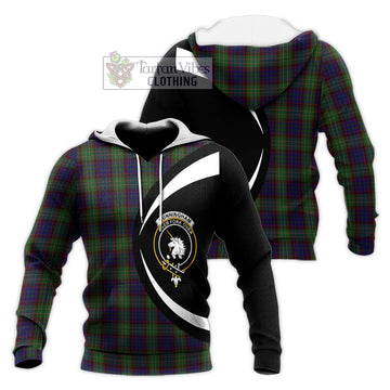 Cunningham Hunting Tartan Knitted Hoodie with Family Crest Circle Style