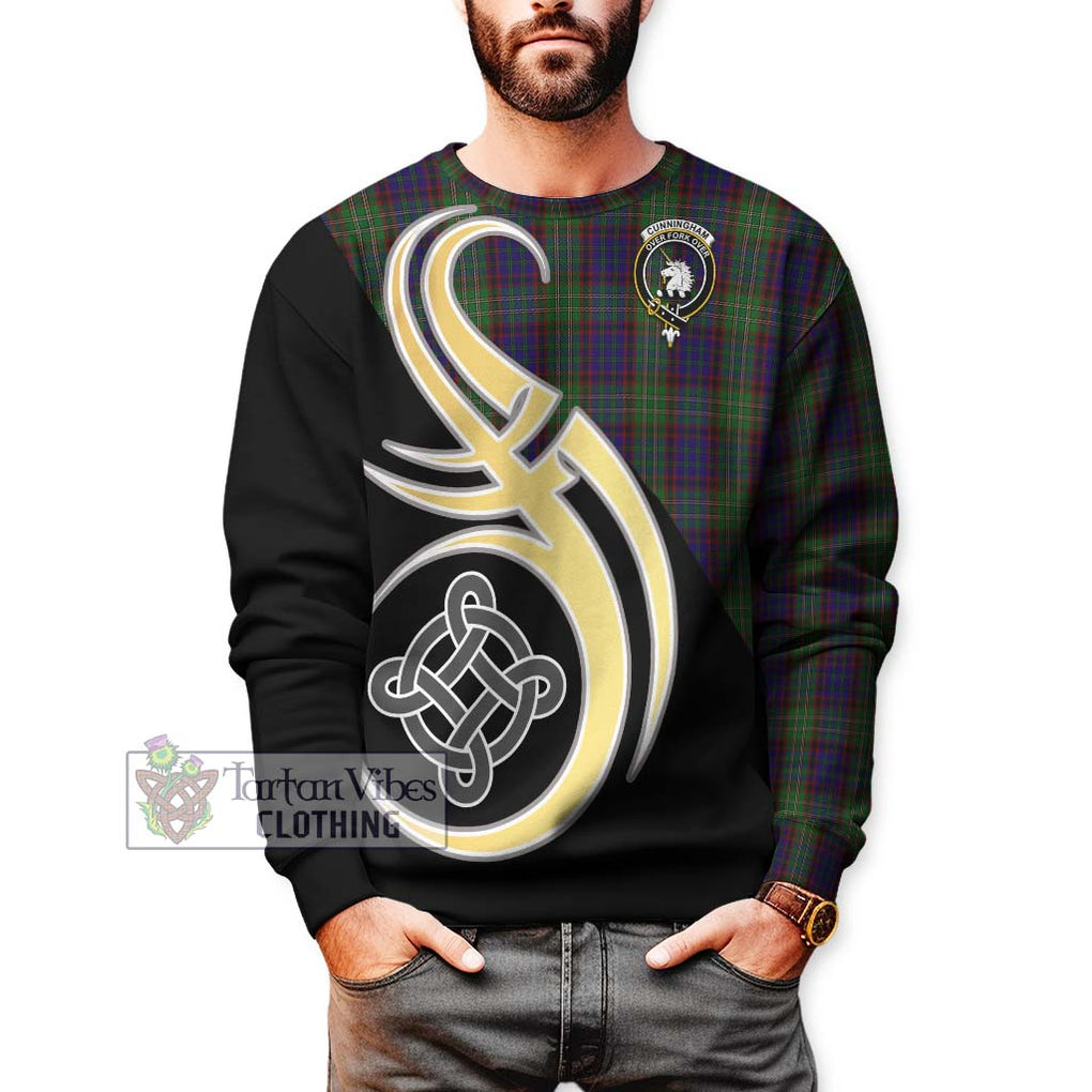 Cunningham Hunting Tartan Sweatshirt with Family Crest and Celtic Symbol Style Unisex - Tartan Vibes Clothing